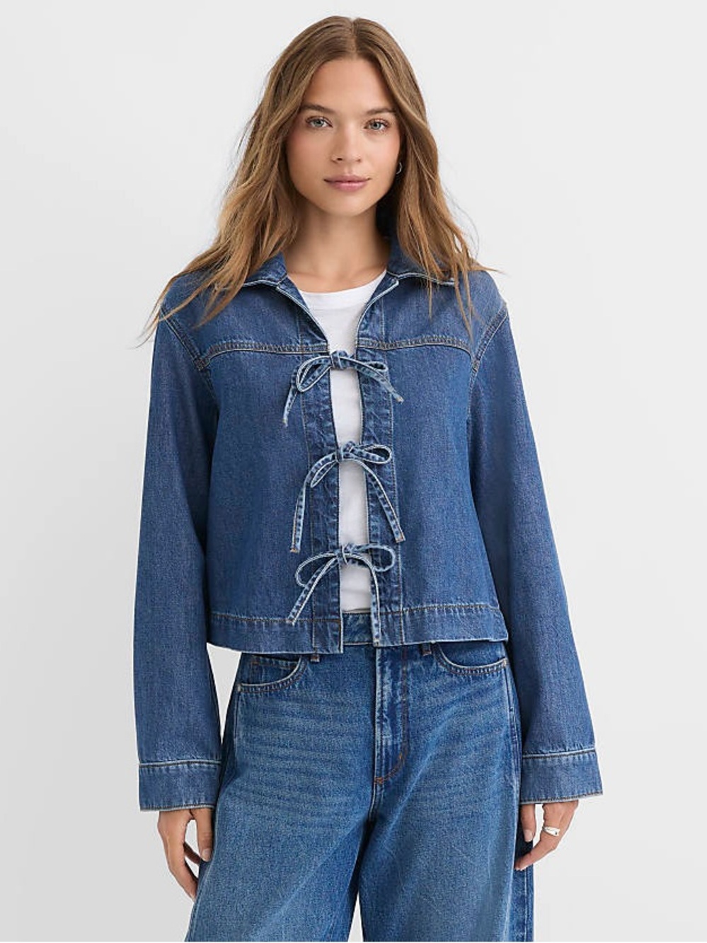 LOFT Denim Bow Jacket in Authentic Dark Wash